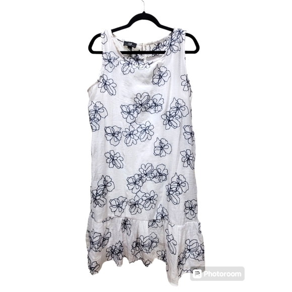 AGB Dresses & Skirts - Large Sheer Sleeveless Embroidered Blue White Ruffle Hem Midi Dress